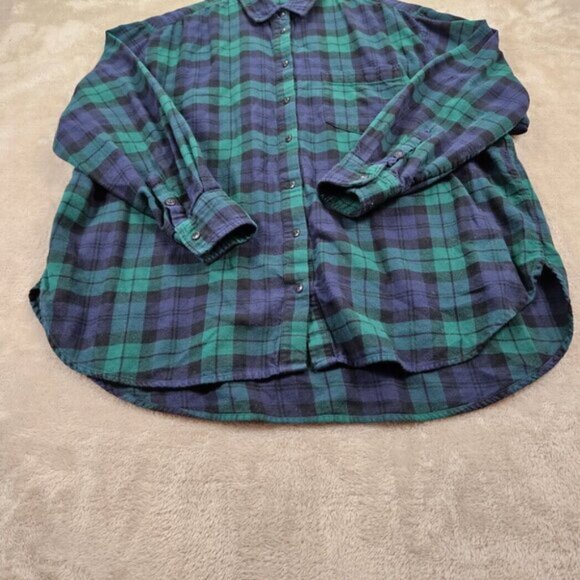 Gap Shirt Flannel Green Purple Plaid Pocket Button Down Women's Size XL Outdoor - Picture 7 of 10